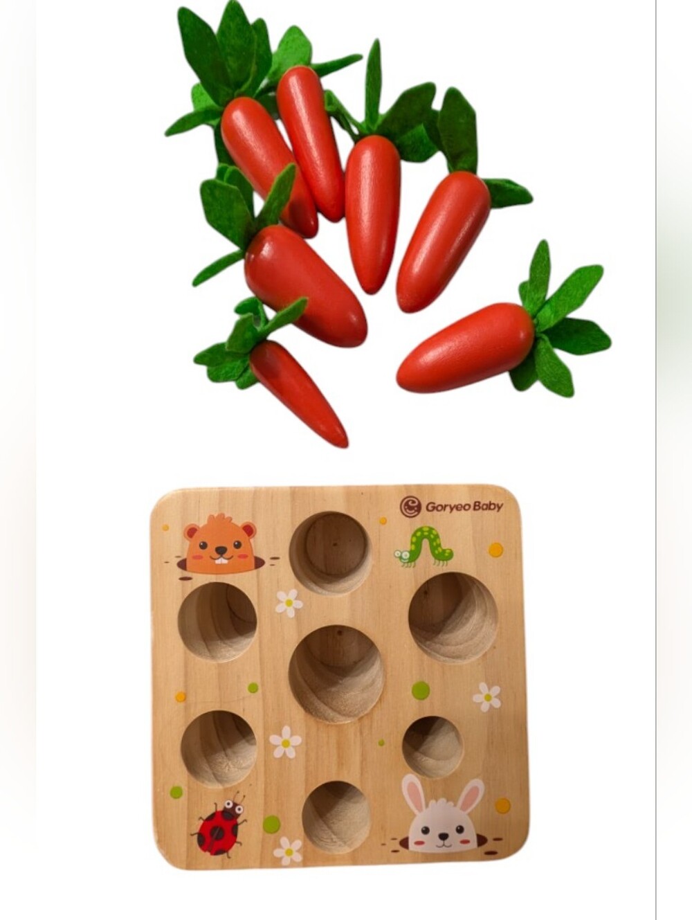 Wooden Montessori Carrot Harvest Toy Learn Fine Motor Sorting Puzzle Preschool
